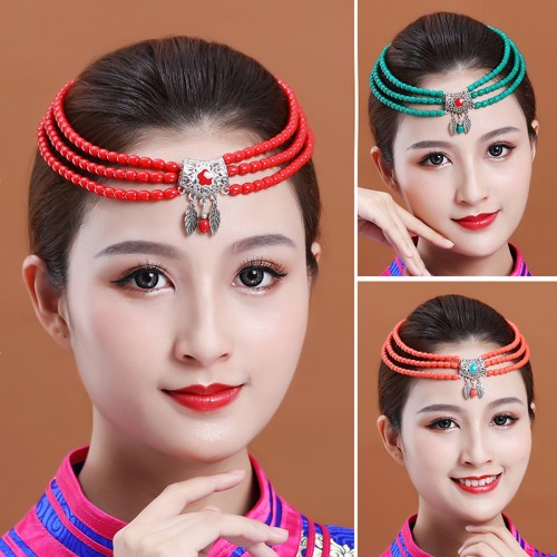 Female Mongolian dance beads headdress bride hair accessories ethnic style dance performance head accessories